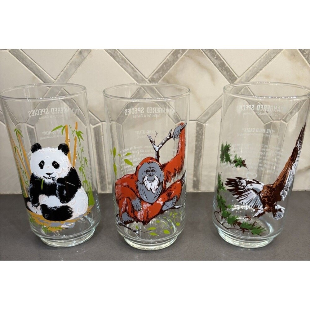 Vintage Set Of Three (3) Burger Chef Endanger Species 1978 Promo Glass Tumblers